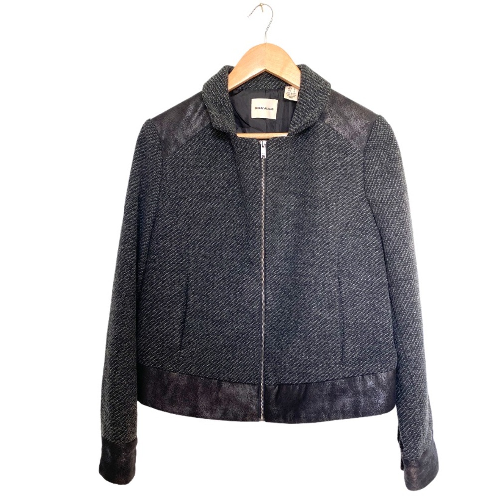 Dkny Charcoal Gray Zip-Front Mixed-Media Jacket